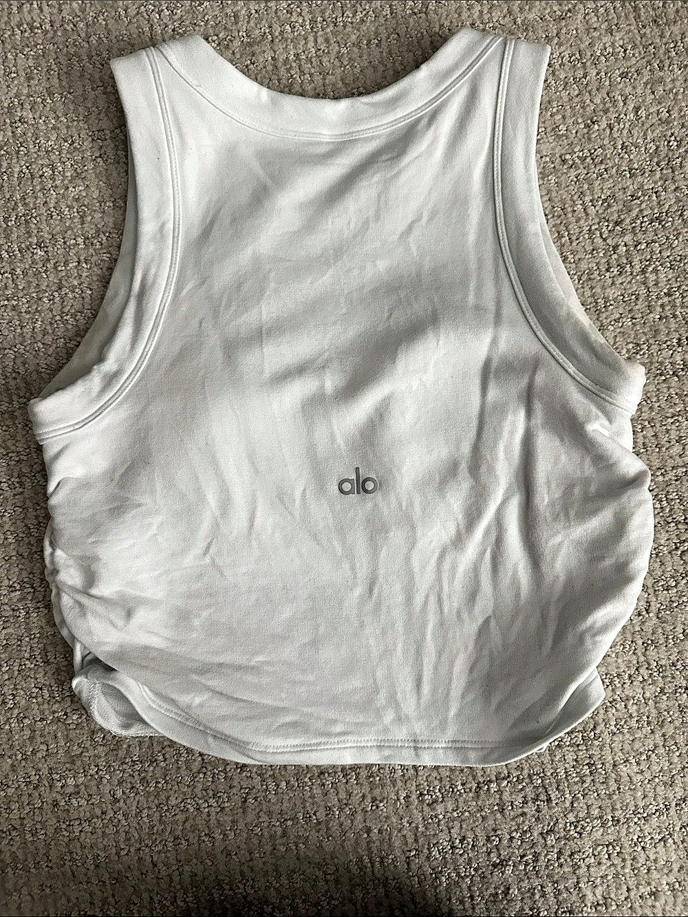 Alo White Ruched Tank Top with Built In bra